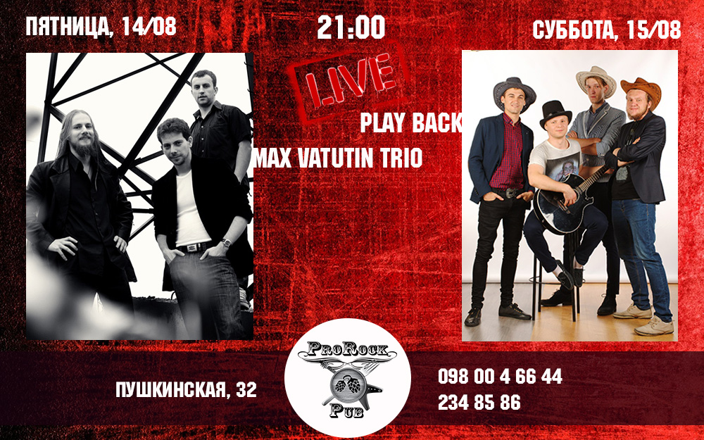 14-15 августа: Max Vatutin Trio и Play Back в ProRock Pub