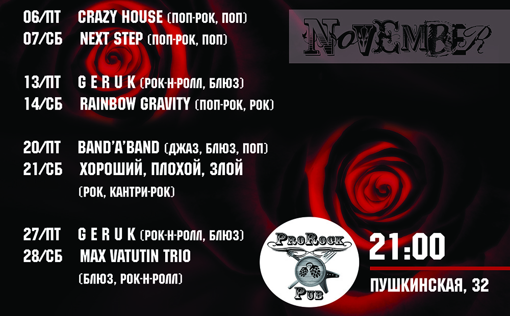 Музыкальный ноябрь в пабе ProRock